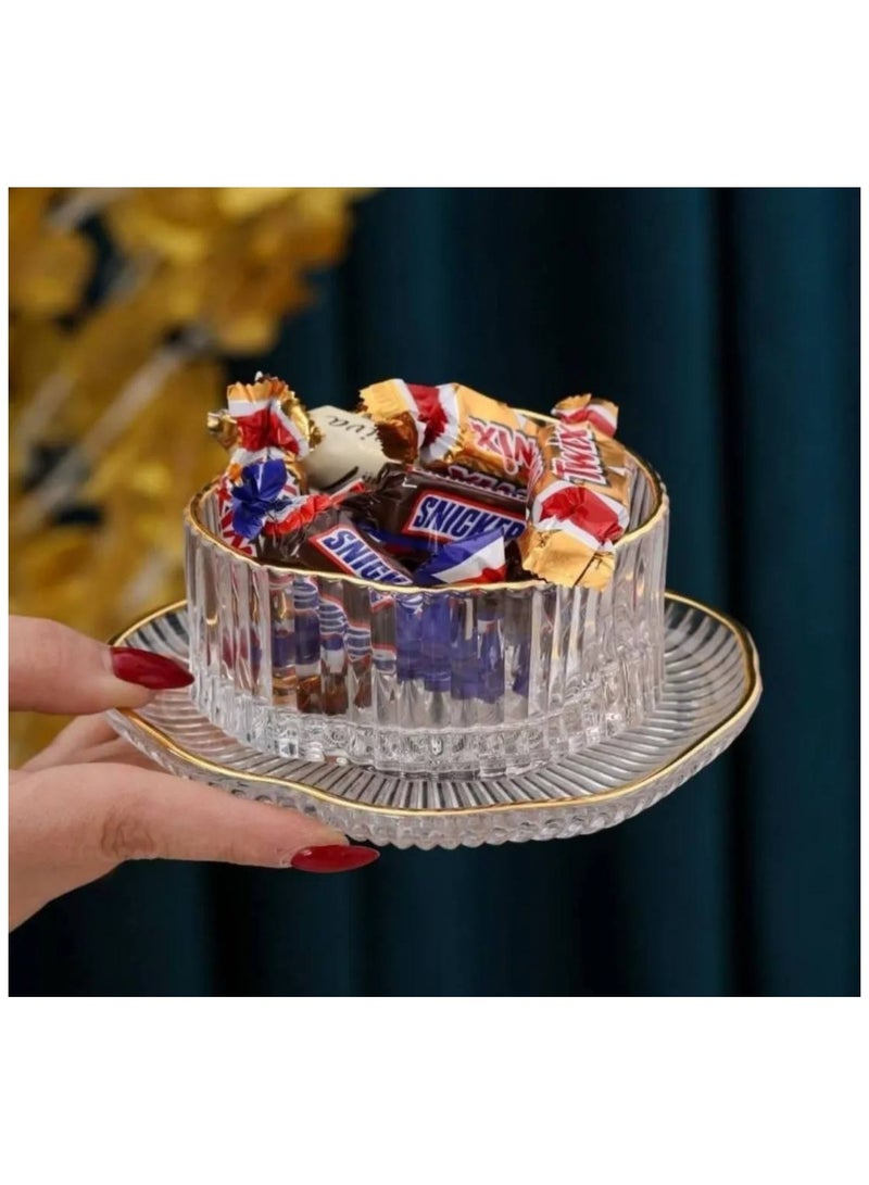 Gold-rimmed ribbed dessert set, perfect for muhallebi, qamar al-din, and rice pudding. Also suitable for fruits, nuts, sweets, and salads. The plates can be used for pickles and cakes. Set includes 12 pieces: 6 bowls + 6 plates. - Image 5